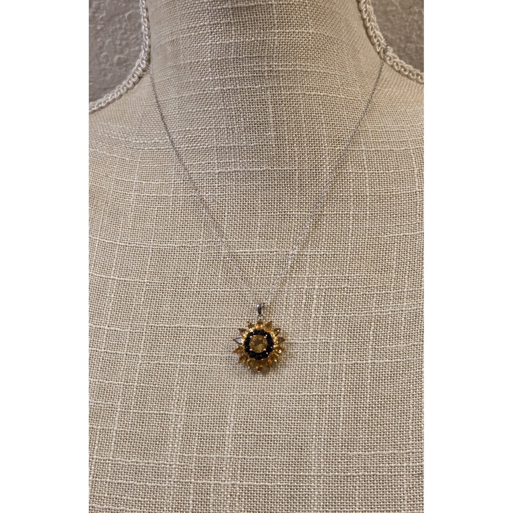 Yellow Brazilian Citrine‎ Rhodium Over Silver Floral Pendant Sterling 18" Chain